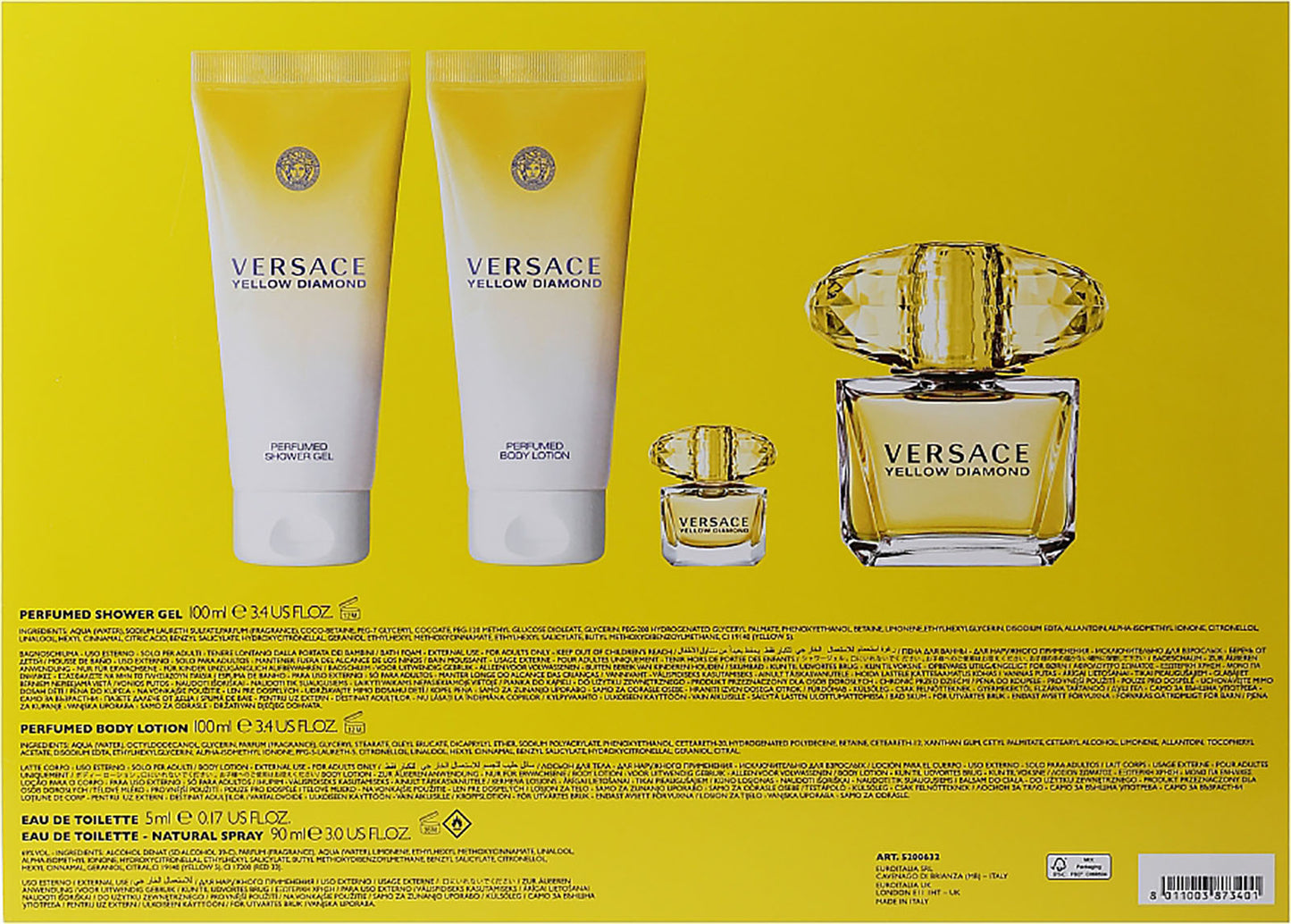 Versace Yellow Diamond Perfumed Shower Gel 100 ml; Body Lotion 100 ml; EDT 5 ml and Natural Spray 90 ml