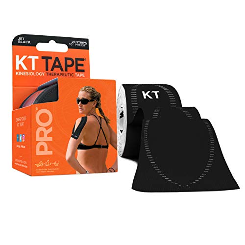 KT Tape Pro Synthetic Kinesiology Therapeutic Sports Tape, 20 Precut, 10” Strips, Jet Black